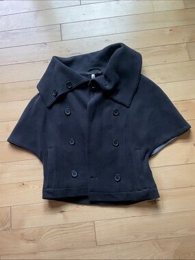 Free People Black Wool-Blend Short Peacoat Cape